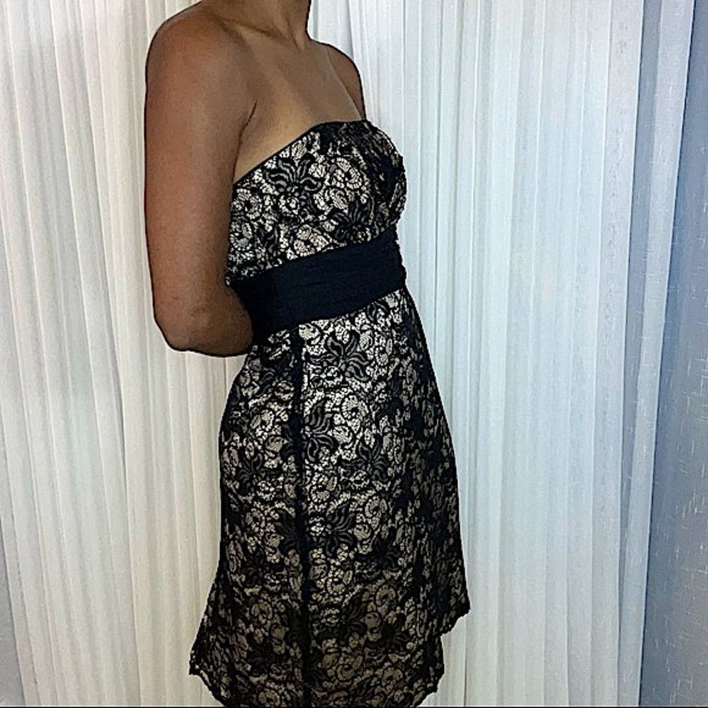 White House Black Market Dress Women’s Size 10 black lace cream tan lining